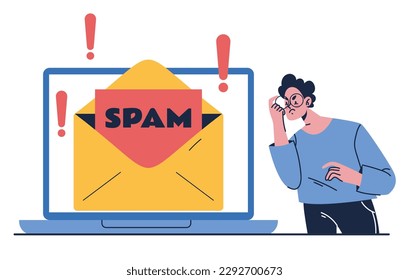 Spam-E-Mail-Mail-Betrug Virus Ausruf-Fehlerkonzept. Vektorgrafik-Design-Illustration