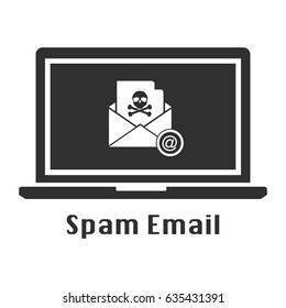Spam Email with skull black icon. Vector illustration cyber crime security concept.