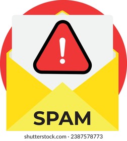 Icono del vector de correo electrónico de SPAM. Publicidad, phishing, distribución de malware a través de mensajes de spam. Distribución de mensajes de correo basura, virus de propagación de malware