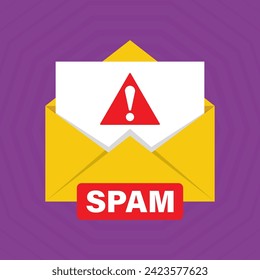 SPAM E-Mail-Vektorsymbol. Werbung, Phishing, Verbreitung von Malware durch Spam-Nachrichten. Verbreitung von Spam-E-Mail-Nachrichten, Verbreitung von Malware