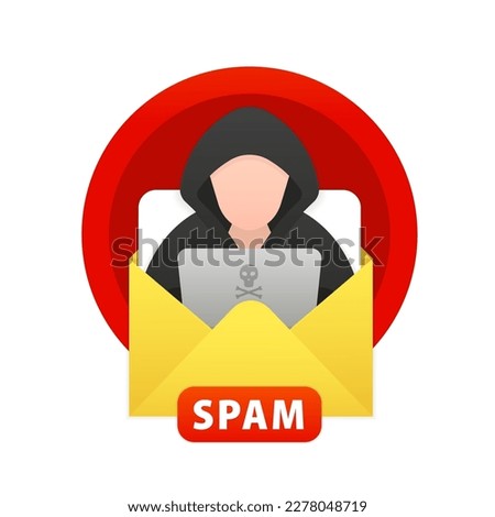 SPAM email vector icon. Advertising, phishing, distribution of malware through spam messages. Spam email message distribution, malware spreading virus. Hackers and cybercriminals. Vector illustration