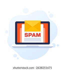 spam email vector illustration with laptop
