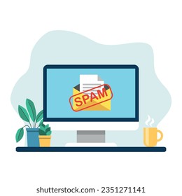 Spam email vector illustration. Mail on isolated background. Security sign concept.