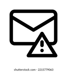 Spam email warning icon with envelope, triangle and exclamation mark in black outline style