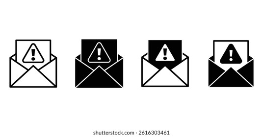 Spam Email Warning Icons Black and White Envelope Alert Symbols Vector Design