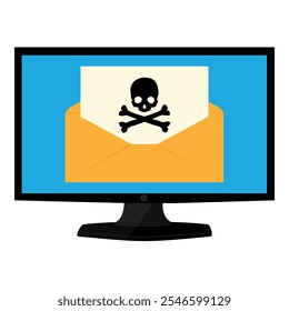 Spam email warning message, notification alert on computer monitor screen. Malware virus distribution. Vector