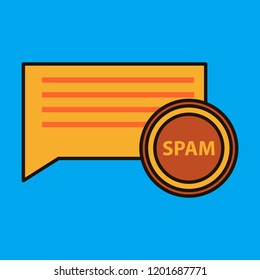 Spam Email Warning Window Appear On Laptop Screen. Concept of virus, piracy, hacking and security. Envelope with spam. Website banner of e-mail protection, anti-malware software. Flat vector.
