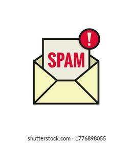 Spam envelope vector icon on white background. Email spam warning.