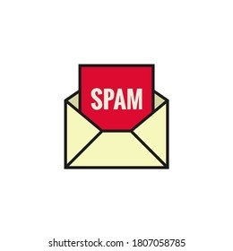 Spam envelope vector icon on white background. Email spam warning.