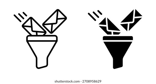 Conjunto de iconos de Filtrar de spam. Una ilustración minimalista de un Filtrar de correo electrónico con sobres filtrados. Adecuado para su uso en la ilustración de marketing por correo electrónico, filtrado de spam y clasificación de datos.