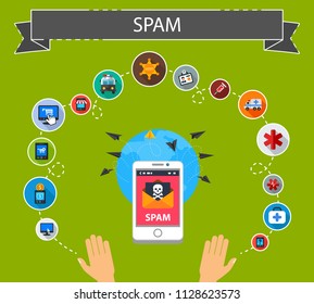 Spam flat icons concept. Vector illustration. Element template for design.