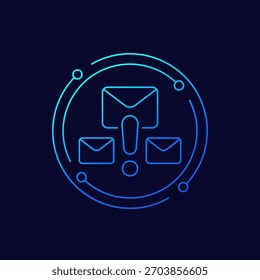 Icono de spam con correos electrónicos, diseño lineal