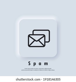 Icono de spam. Logo del boletín. Sobre. Iconos de correo electrónico y mensajería. Campaña de marketing por correo electrónico. EPS vectorial 10. icono de la interfaz de usuario. Botón web de interfaz de usuario blanco UX de interfaz de usuario neumórfica. Neumorfismo