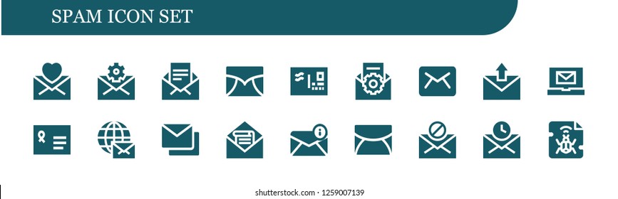  spam icon set. 18 filled spam icons. Simple modern icons about  - Mail, Email, Envelope, Mails, Malware