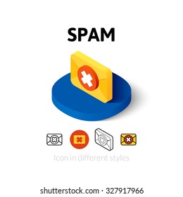Spam icon, vector symbol in flat, outline and isometric style