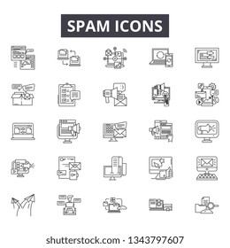 Spam line icons for web and mobile design. Editable stroke signs. Spam  outline concept illustrations