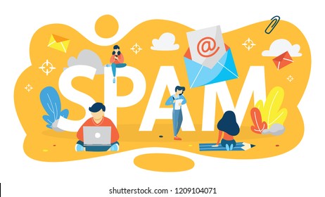 Spam mail concept. Idea of incoming email message with advertising inside. System protection, security and privacy. Isolated flat vector illustration