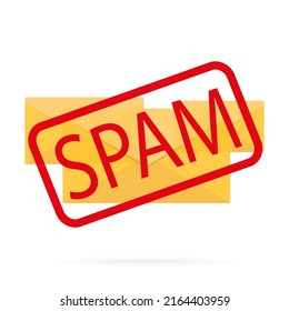 Spam mail. Few envelopes with red stamp Spam. Flat design illustration. Stock vector graphics 