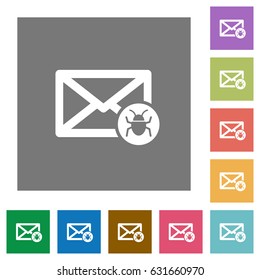 Spam mail flat icons on simple color square backgrounds
