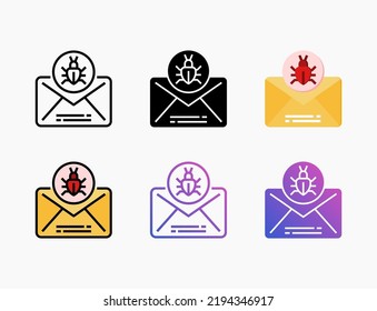 Spam Mail icon set with line, outline, flat, filled, glyph, color, gradient. Editable stroke and pixel perfect. Can be used for digital product, presentation, print design and more.