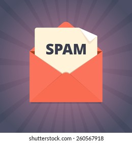 Spam Mail Illustration In Flat Style. Vector In EPS10 Format.