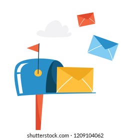 Spam mail in letterbox concept. Idea of incoming email message with advertising inside. System protection, security and privacy. Isolated flat vector illustration