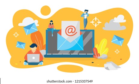 Spam mail in letterbox concept. Idea of incoming email message on computer with advertising inside. System protection, security and privacy. Isolated flat vector illustration