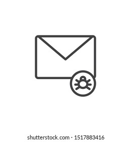 Spam mail line icon. Envelope with malware bug linear style sign for mobile concept and web design. Virus email outline vector icon. Symbol, logo illustration. Vector graphics