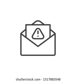 Spam mail message line icon. linear style sign for mobile concept and web design. Warning e-mail notification outline vector icon. Symbol, logo illustration. Vector graphics