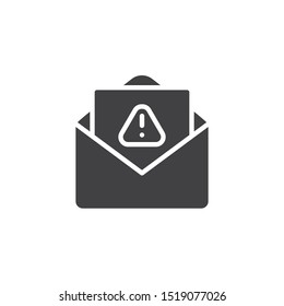Spam mail message vector icon. filled flat sign for mobile concept and web design. Warning e-mail notification glyph icon. Symbol, logo illustration. Vector graphics