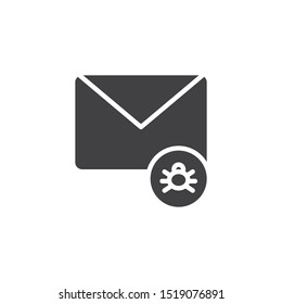 Spam mail vector icon. Envelope with malware bug filled flat sign for mobile concept and web design. Virus email glyph icon. Symbol, logo illustration. Vector graphics
