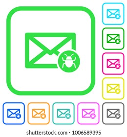 Spam mail vivid colored flat icons in curved borders on white background