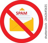 spam mailbox concept, spam warning, laptop with envelope and document, warning, security. sending spam mail and document online, warning message, flat vector illustration template.

