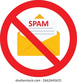 concepto de buzón de spam, advertencia de spam, portátil con sobre y documento, advertencia, seguridad. envío de correo y documento de spam en línea, mensaje de advertencia, Plantilla de Ilustración vectorial plana.

