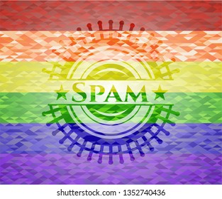 Spam on mosaic background with the colors of the LGBT flag