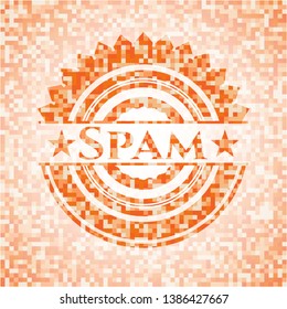 Spam orange mosaic emblem. Vector Illustration. Detailed.