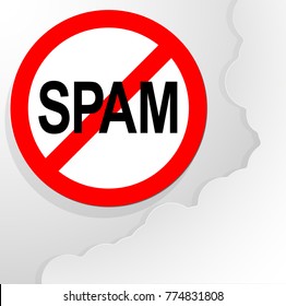 SPAM - round red warning sign. Background for illustration of articles and news about spam