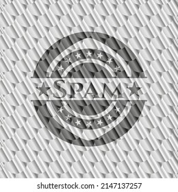 Spam silver color emblem or badge. Scales pattern. Vector Illustration. Detailed. 