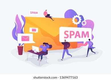 Spam, unsolicited messages, malware spreading concept. Vector isolated concept illustration with tiny people and floral elements. Hero image for website.