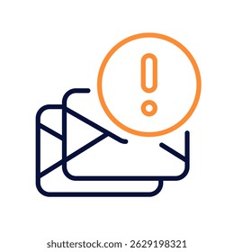 Spam Vector Icon for Unwanted Email and Digital Paperwork. Junk mail envelope, inbox clutter and blocked message icon. Line Duo Tone Icon