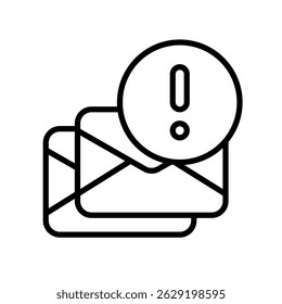 Spam Vector Icon for Unwanted Email and Digital Paperwork. Junk mail envelope, inbox clutter and blocked message icon. Outline Icon