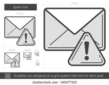 Spam vector line icon isolated on white background. Spam line icon for infographic, website or app. Scalable icon designed on a grid system.