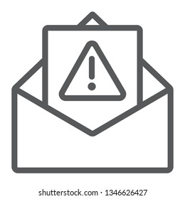 Spam warning line icon, letter and email, alert mail sign, vector graphics, a linear pattern on a white background, eps 10.