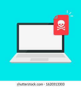 Spam Warning Window Appear On Laptop Screen. Concept of virus, piracy, hacking and security. Spam bubble. Website banner of e-mail protection, anti-malware software. Flat vector