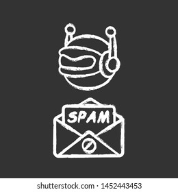 Spambot chalk icon. Virus advertisements, links. Spammer. Malicious phishing sites. E-mail adresse collecting. Spam advertising software sending. Isolated vector chalkboard illustration