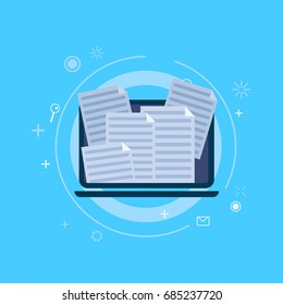 Spamming in computer mail. Vector flat banner illustration
