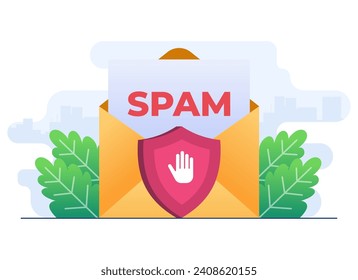 Concepto de buzón de correo de spam plantilla de vector de ilustración plana, advertencia de correo basura, advertencia, seguridad