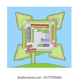 Spandau citadel (Berlin). Schematic plan of the fortress with bastions. Vector flat illustration