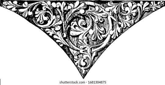 Spandrel is church at Stone, Kent, triangular space between one side, outer curve of an arch, vintage line drawing or engraving illustration.