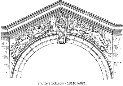 Spandrel on a renaissance pediment, From the Dictionary of Word and Things, 1888.